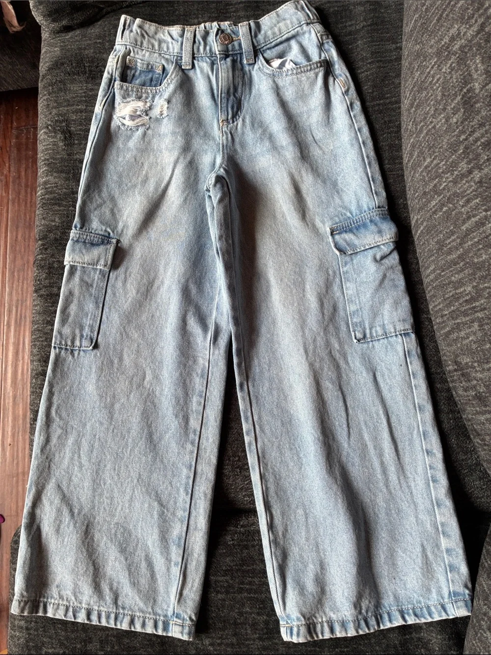 Justice Light Blue Wide Leg Cargo Jeans